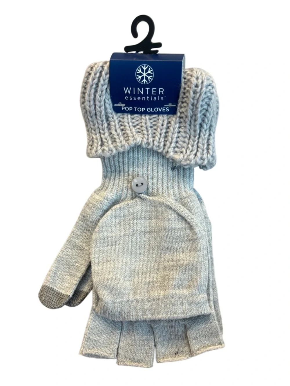 Fingerless Knit Winter Gloves Pop Top Mittens Unisex Mens Womens Adult Teen Gray